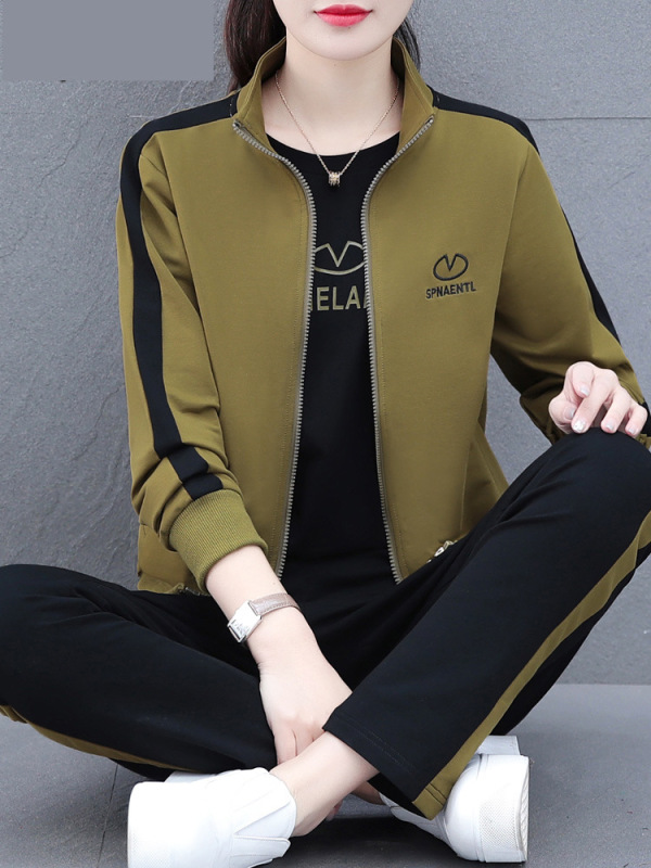 时尚中年妈妈春装外套洋气上衣中老年运动服套装女春秋款三件套|undefined