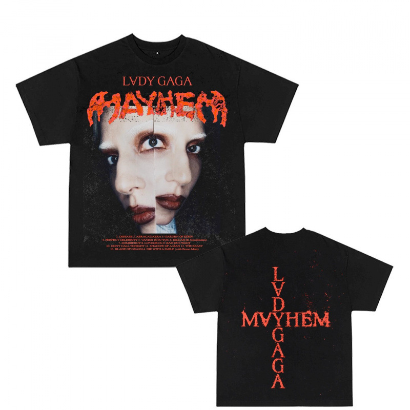 Cross-Border European Size Pure Cotton Lady Gaga Album Mayhem Same Style Short-Sleeved Printed T-Shirt Cross-Border Supply One Piece