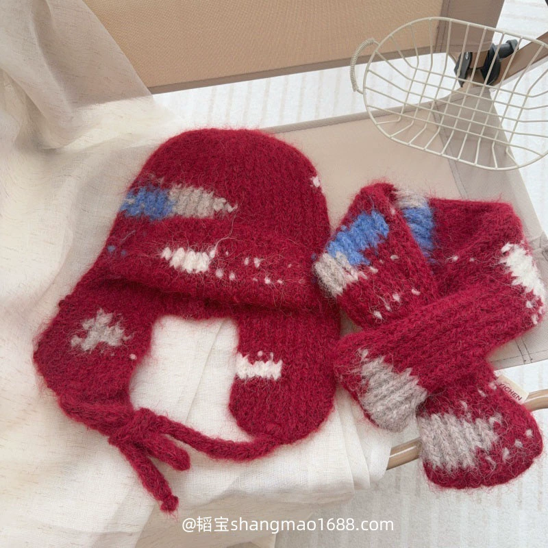 Keep warm woolen windproof scarf, travel children's set, increased thickness
