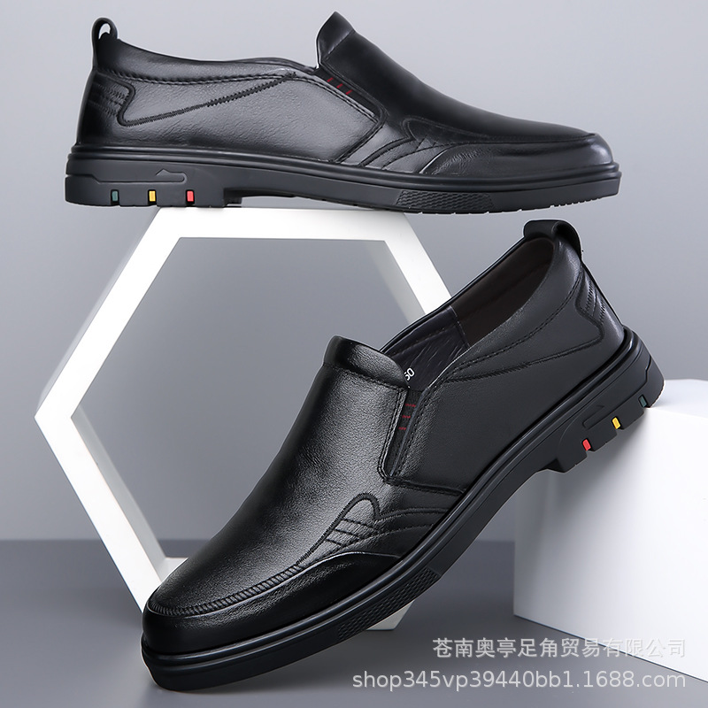 도매 하이 엔드 탑 레이어 소 가죽 남성 신발 미끄럼 방지 부드러운 바닥 편안한 올 매치 캐주얼 비즈니스 신발 플러스 사이즈 원스텝 가죽 신발