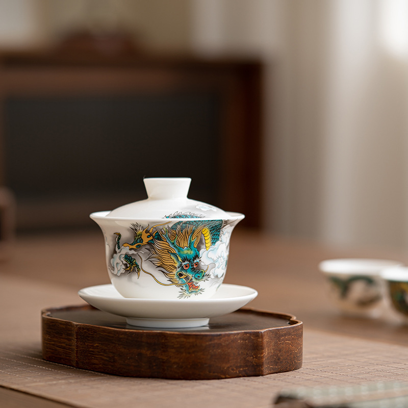 White Porcelain Sheep Fat Jade Sancai Bowl Ceramic Hover Longteng Four Seas Tea Bowl Household Kung Fu Tea Set Tea Maker White Porcelain Sheep Fat Jade Sancai Bowl Ceramic Hover Longteng Four Seas Tea Bowl Household Kung Fu Tea Set Tea Maker
