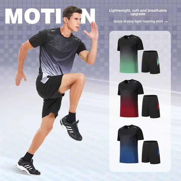 Cross-Border Quick-Drying Sports Suit Men's Short-Sleeved T-Shirt Summer Running Sports Training Fitness Guangzhou Sportswear