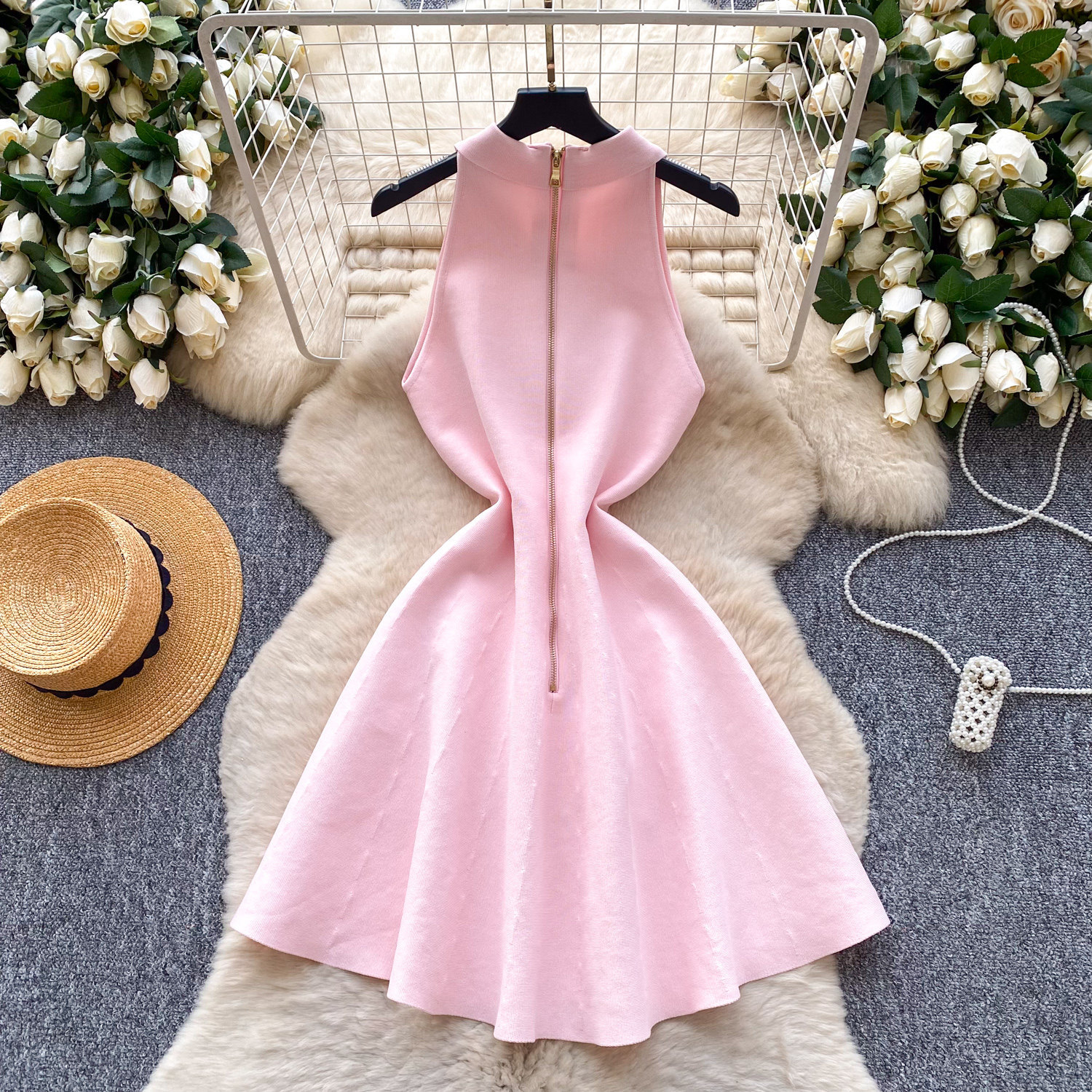 2026 Spring New Style Vest Knit Dress, Sleeveless, Waist Cinching, A Line Skirt, Suitable For Petite Figures, Perfect As An Inner Layer Dress_ecoleips.com