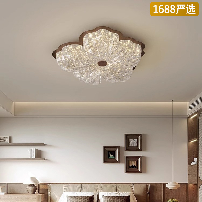 [Seleccionado] Lámpara de techo de estilo antiguo francés Wabi-Jifeng Lámpara de habitación de princesa de flores de lujo ligero de lámina de oro retro