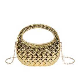 跨境晚宴包手提包包包女高级质感手工编织手拎单肩斜挎链条圆形包