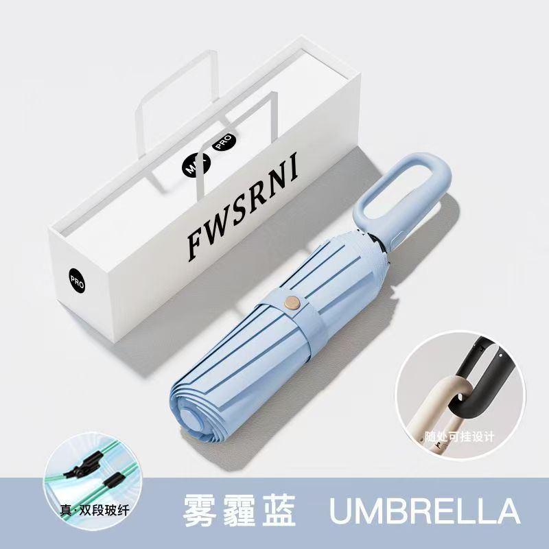 Paraguas totalmente automático para mujer, paraguas de tres pliegues, revestimiento negro, doble uso para sol y lluvia, paraguas parasol, protección UV, paraguas para el sol, paraguas publicitario