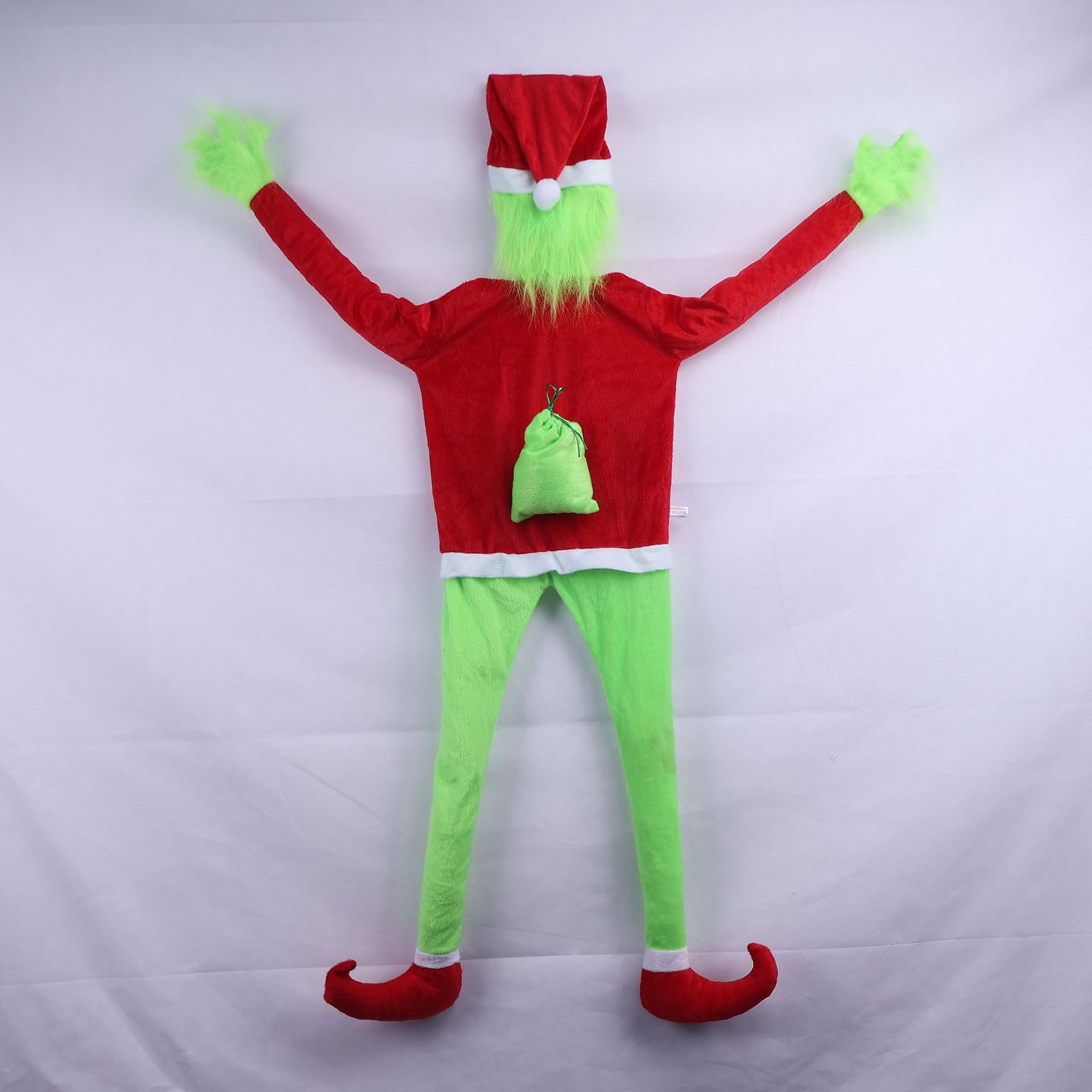 Decoración Navideña de Terciopelo con Diseño de Grinch Trepador de Pared, Disfraz de Grinch Verde Peludo, Adornos Navideños