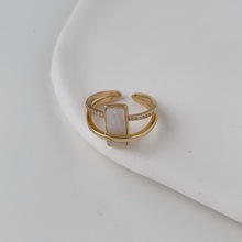韩版轻奢几何方形戒指女时尚个性显瘦小众设计高级感锆石开口指环