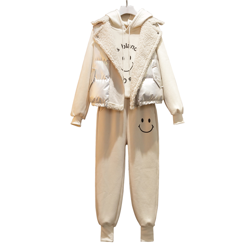 Damenbekleidung Herbst und Winter neue verdickte Samtpullover-Anzugweste Freizeitsportmode dreiteiliger Anzug_voghion.com