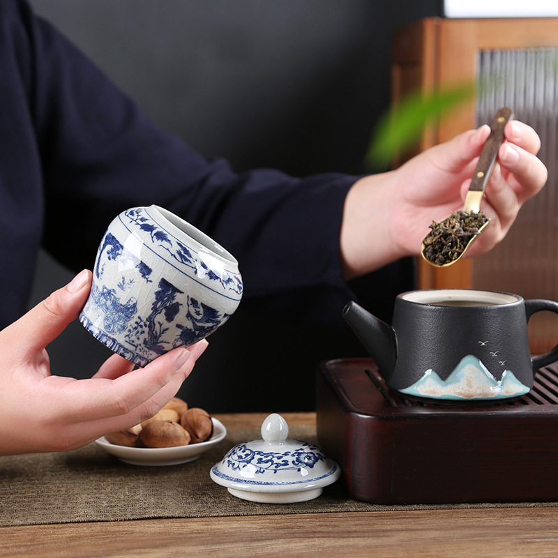 La lata de té de barro de cerámica vieja, hoja abierta, latas de sello de porcelana, latas generales domésticas, latas de almacenamiento de té de cerámica a prueba de humedad al por mayor