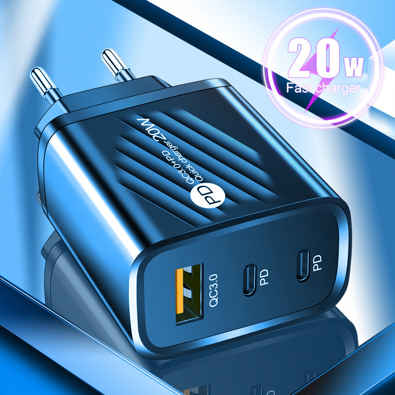 Cross-border new USB + 2PD Type-c mobile phone charger multi-port US, European and British travel charging head