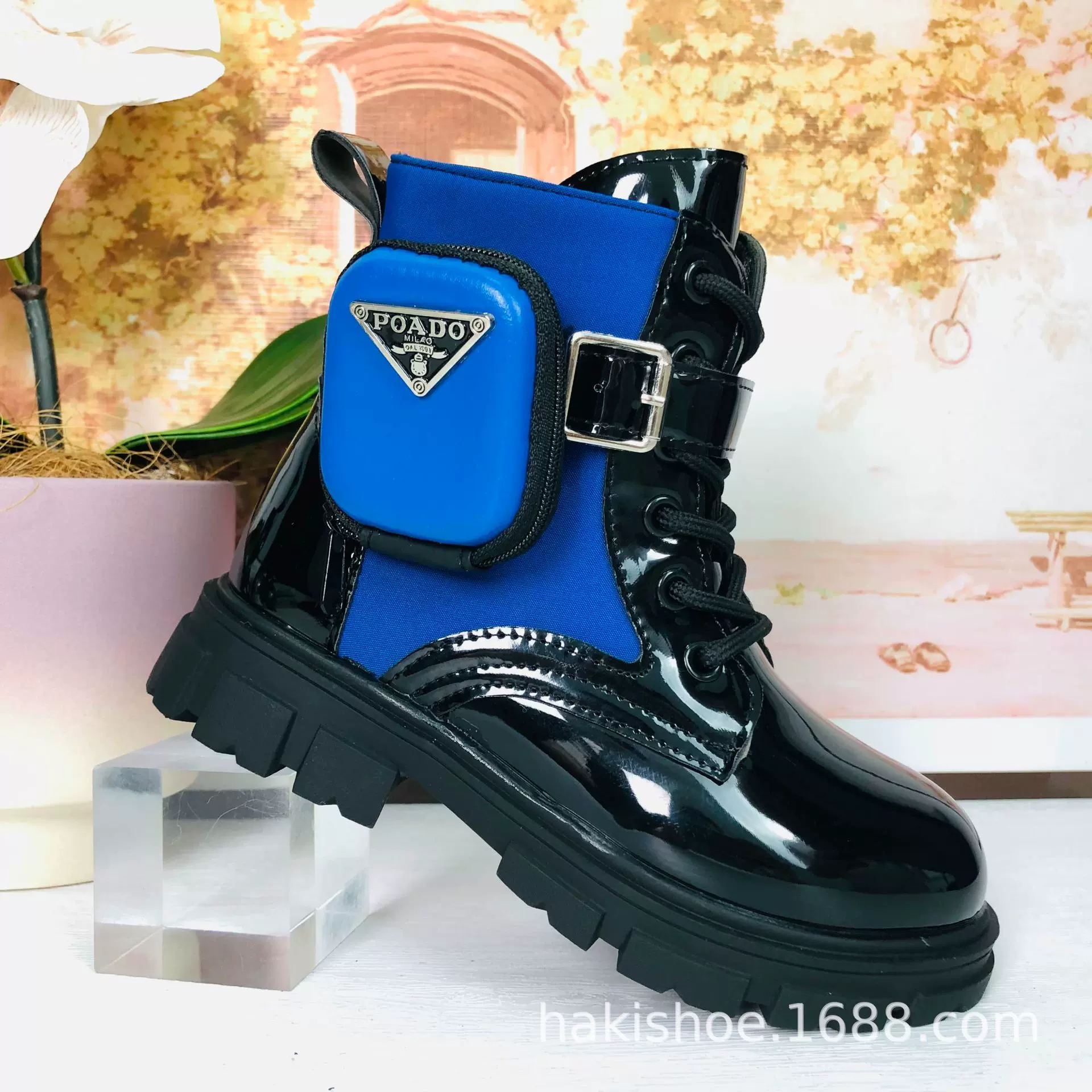 2025新款外贸男童蓝色包包靴儿童校园秋冬季表演purse boot马丁