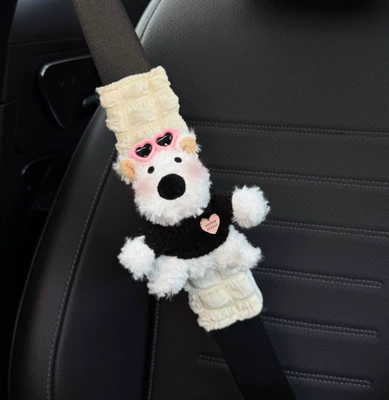 Protective Covers, Car Interior Accessories, Seat | Seat belt shoulder pad - pink-heart-mirror-m-black-sweater-west-highland-puff-guard