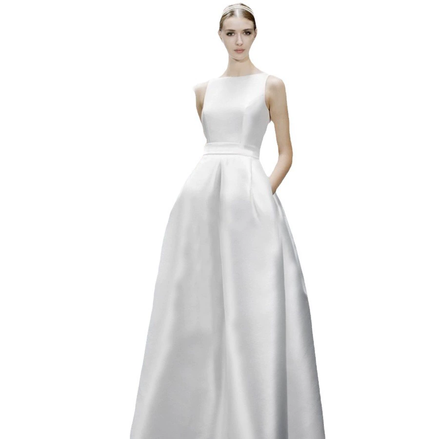 Элегантное свадебное платье, белая длинная юбка, Slim Fit, открытые плечи, открытая спина