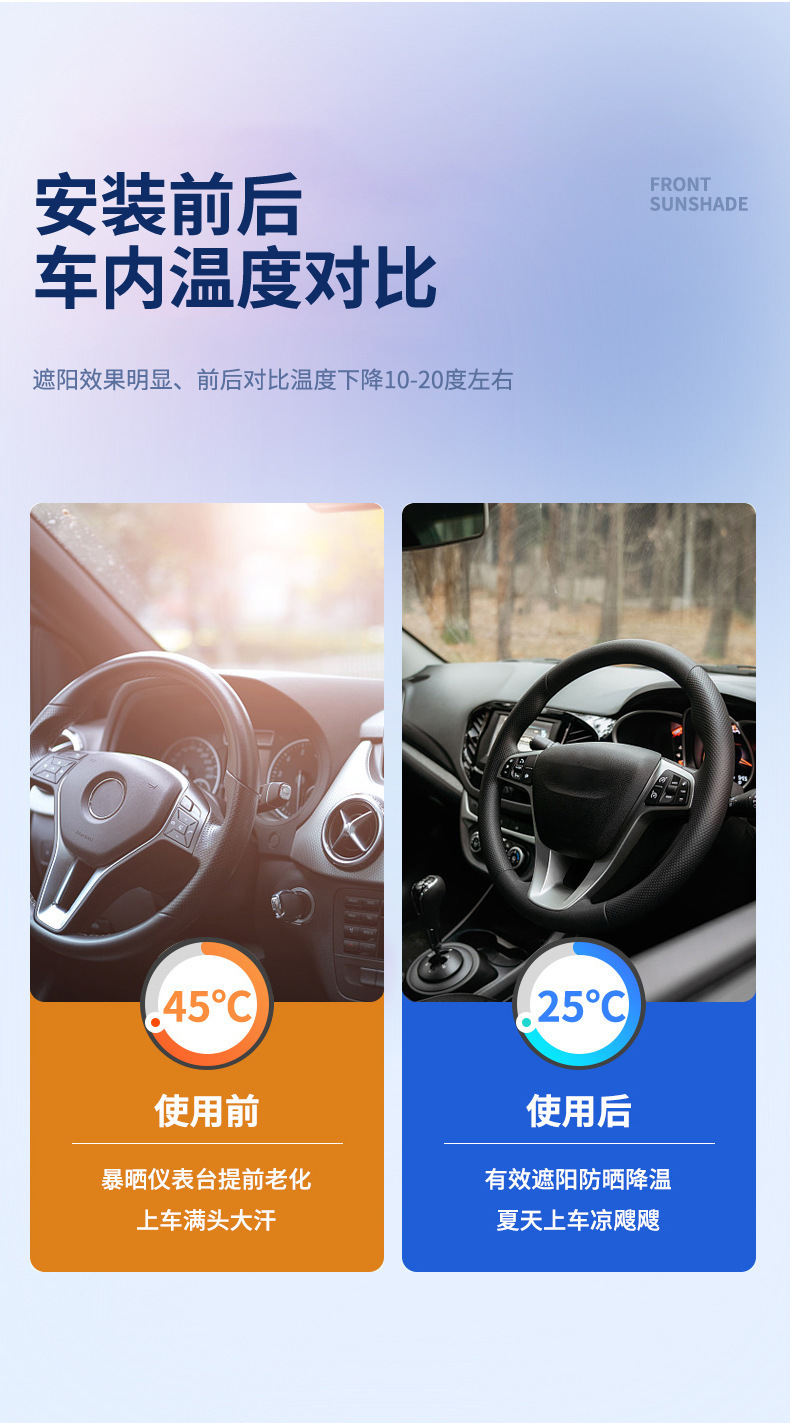 Summer Car Sunshade, Summer Sunshade Curtain, Front Windshield Sun Protection and Heat Insulation Cover, Car Interior Light-Blocking Sunshade