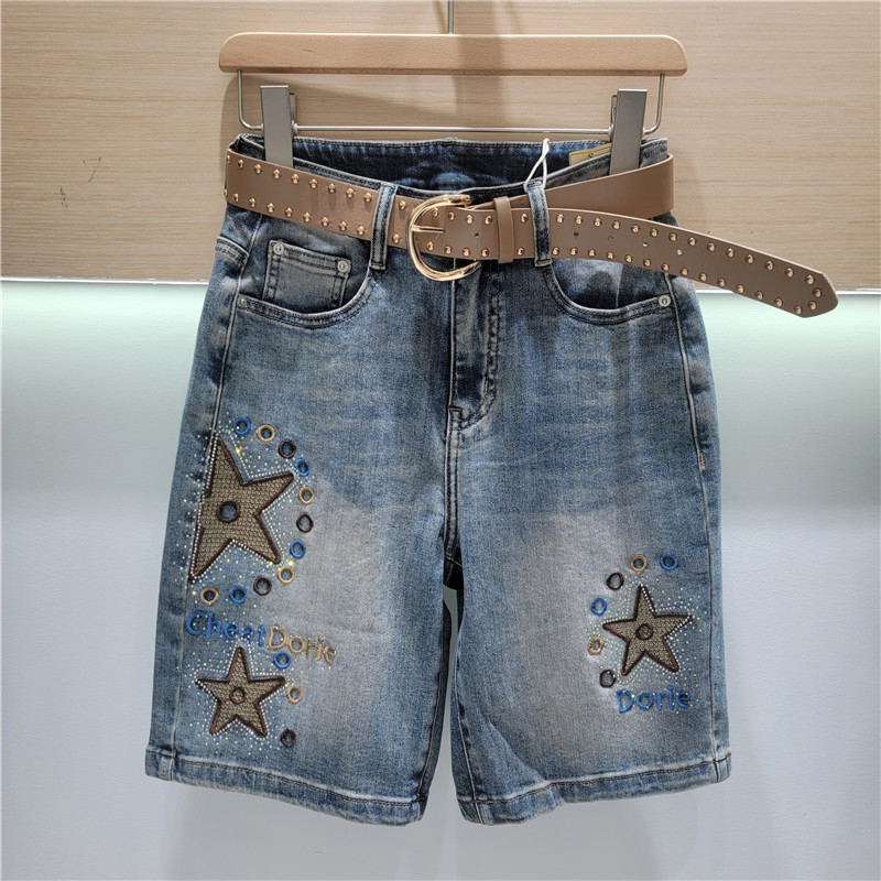 Bermudas de Mezclilla para Mujer Elásticas con Bordado para Verano image 1