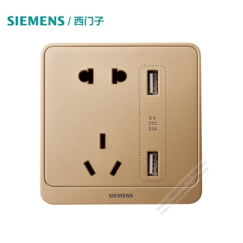 SIEMENS 远景Pro 日曜金 二三级插+双USB插座(3.1A）5UB20723NC03