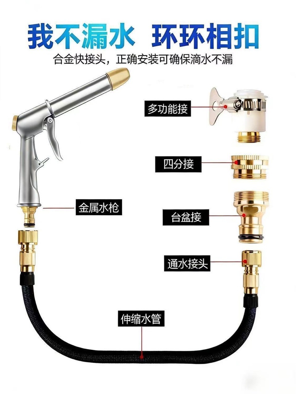 High-Pressure Car Wash Water Gun, Household Telescopic Hose, Car Washing and Brushing Water Pump Nozzle, Flower Watering Tool Set