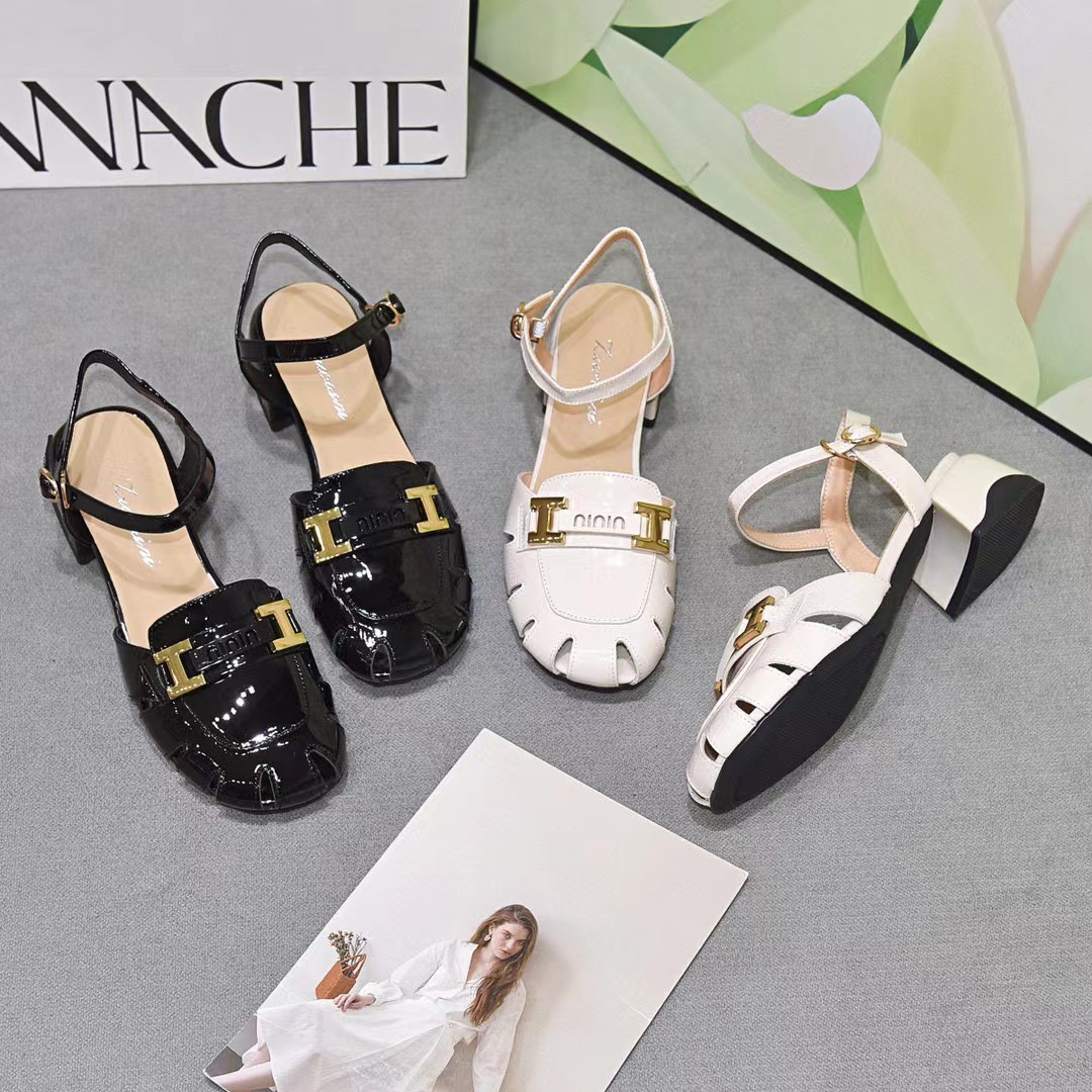 Dép sandal nữ da thật đế bằng quai ngang gót dày phong cách thời trang — đen chi tiết 9