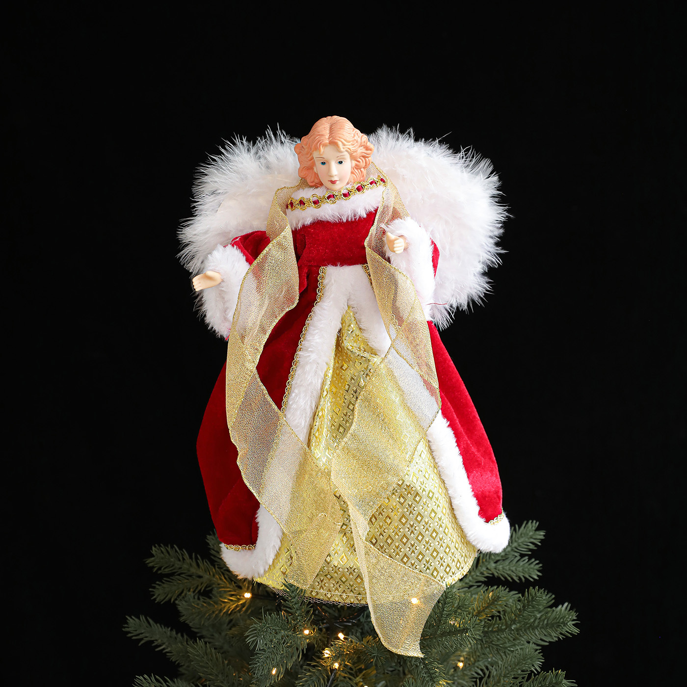 Nuevo ángel transfronterizo árbol de Navidad estrella de decoración de Navidad coronas de oro y plata tela roja muñeca ángel