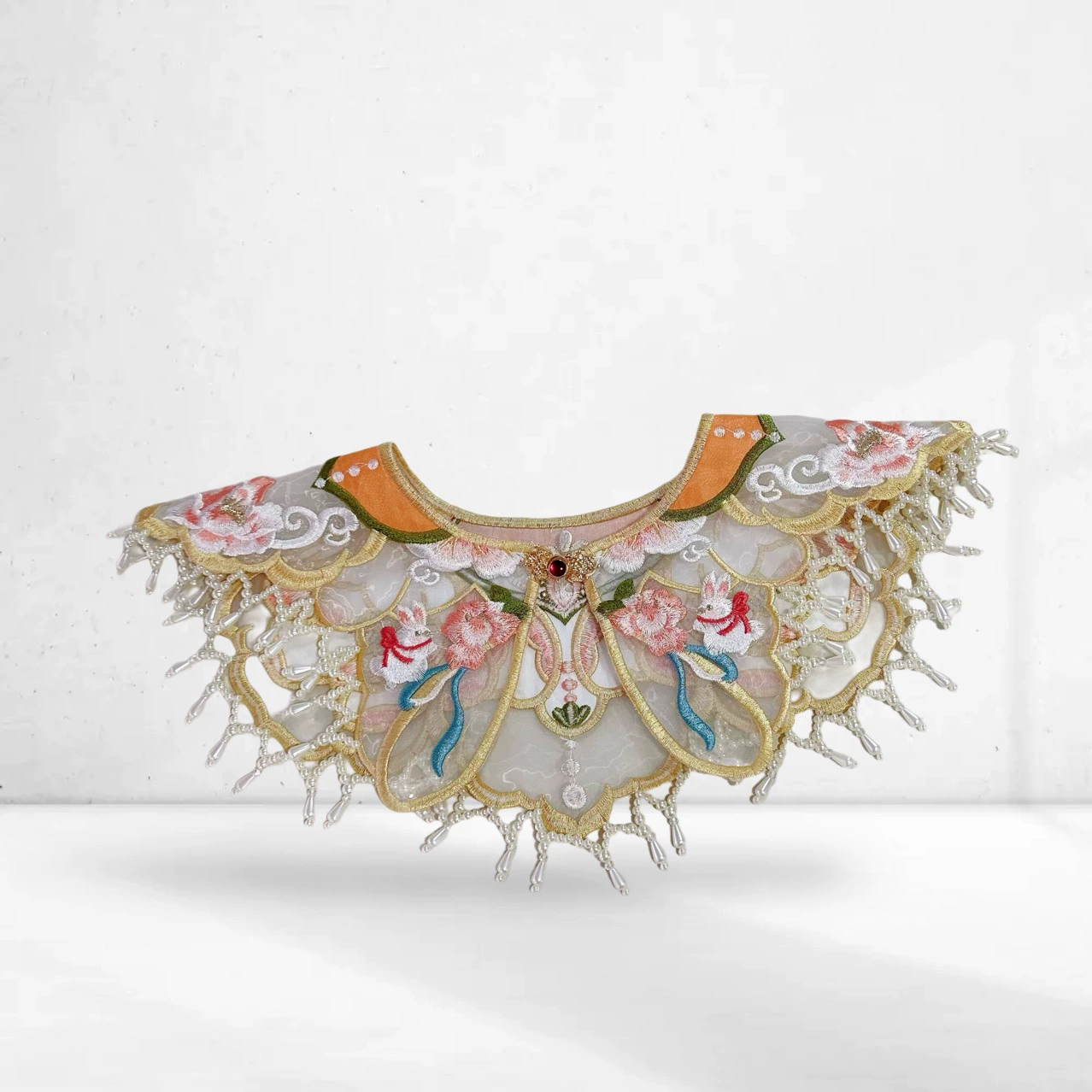 Детский Egen облачное плечо персиковый цветок кролика вышитый воротник древний стиль искусный воротник костюм ханфу аксессуары вышитая детская одежда декор дикий