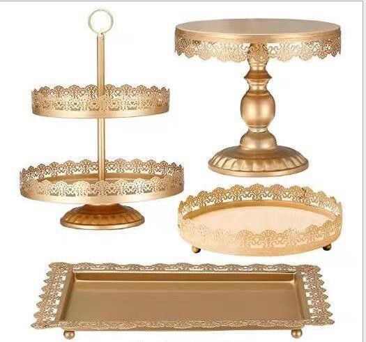 Creativo estilo europeo oro hueco estante de pastel de boda props mesa de postres decoración de postres tienda de postres refrigerio combinación de estante de pastel