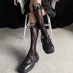 Thin Instagram Style Spring and Autumn Pearl Knot Lace Bow Stocking Lolita Mid-Length Socks Sweet Cool Socks