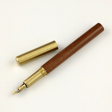 供应螺纹旋转笔盖黄铜本色木头钢笔 可激光印刷商务礼品木头钢笔