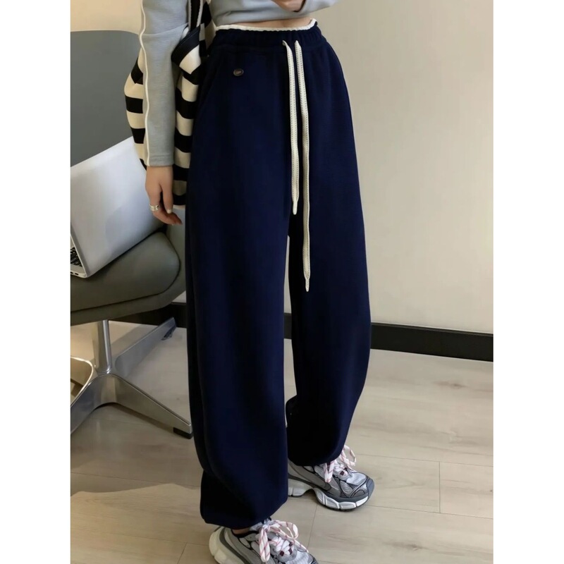 Egg Winter Style Fleece-Lined Thickened New Loose Snow Jogger Casual Sweatpants High-Waisted Wide-Leg Pants for Women