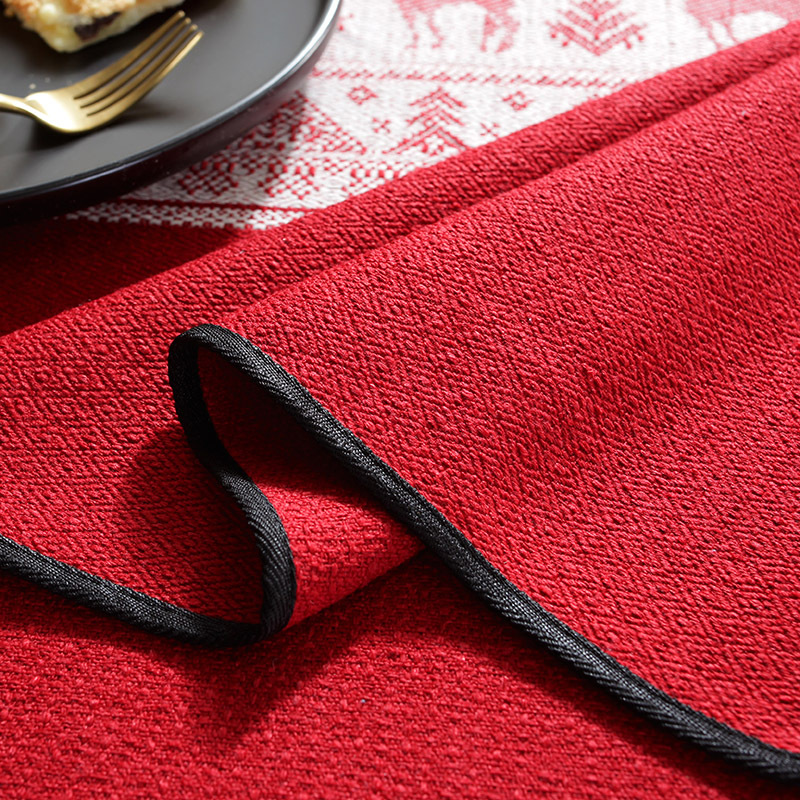polyester fiber knitted jacquard red deer white tassel Christmas rectangular tableclothpicture2