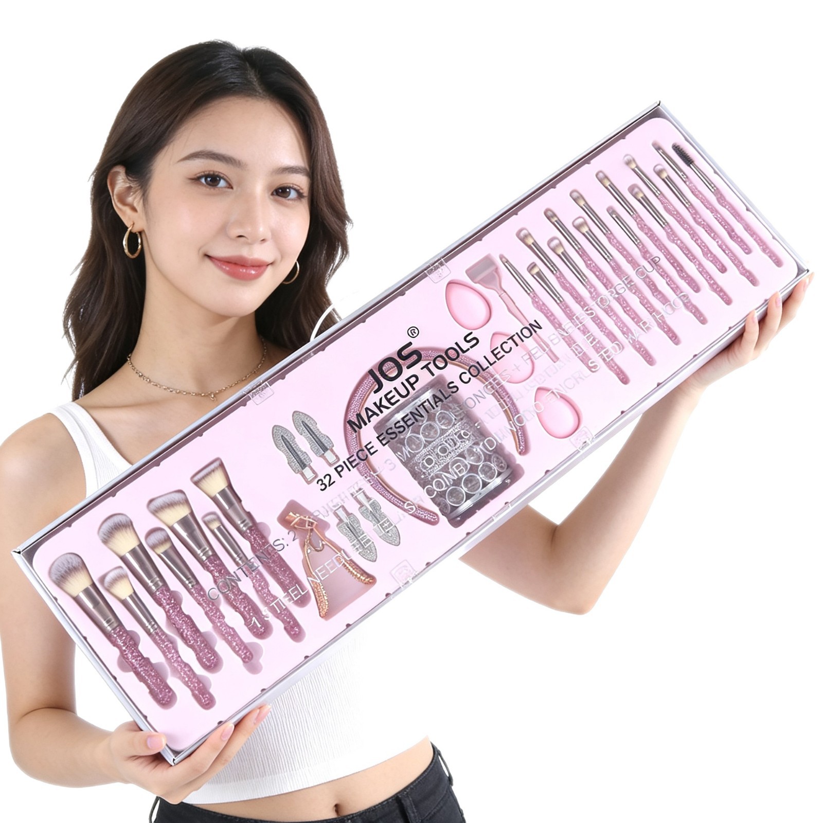 Nuevos productos transfronterizos JOS cepillo de maquillaje 32 piezas conjunto de cepillo de maquillaje serie de cristal de diamante buckle conjunto completo de herramientas de maquillaje