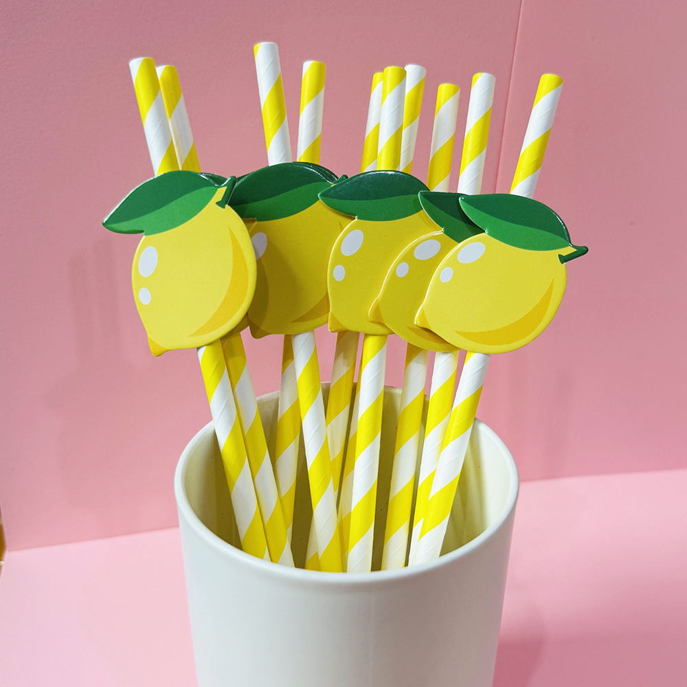 Suministros para fiestas transfronterizas Pajitas de limón de frutas creativas Pajitas de papel desechables Pajitas de bebidas de jugo Spot al por mayor
