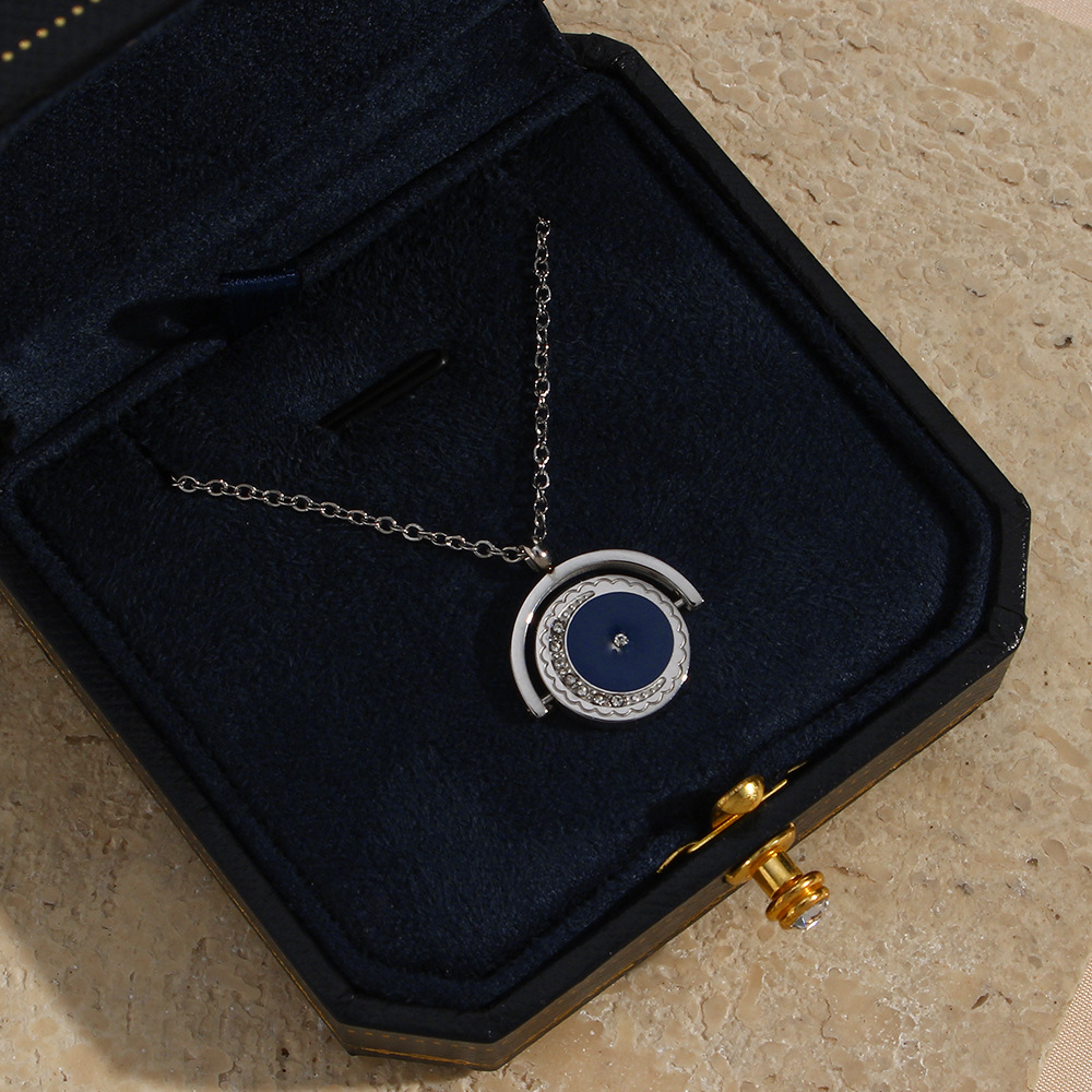 Fashion Retro Dripping Moon Zircon Semicircle Rotating Pendant Stainless Steel Necklace display picture 4