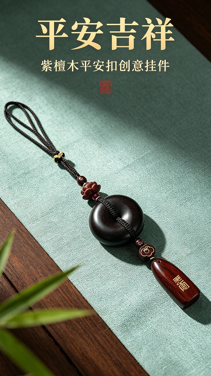 2026 New Model Car Pendant Sandalwood Peace Buckle Car Hanging Ornament High-End Rearview Mirror Interior Decoration