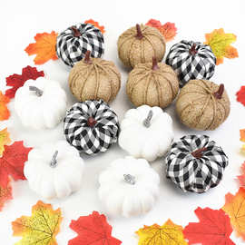 厂家直销橙南瓜模型仿真黑白格子麻布南瓜白南瓜套装万圣节装饰品