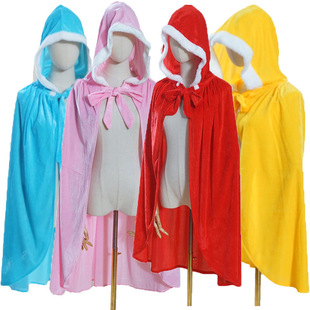 European and American New Children's Christmas Cloak Hooded Lace-up Warm Velvet Holiday Party Stage Performance Cloak