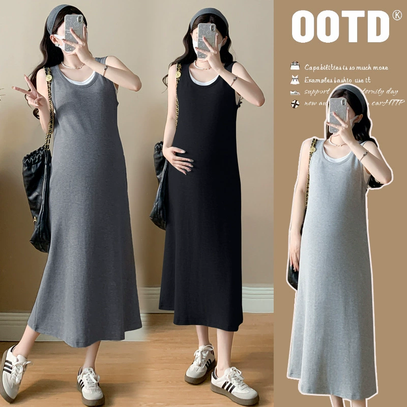 Summer clothing for pregnant for leisure, fashionable sleevless dress, Korean style, fitted