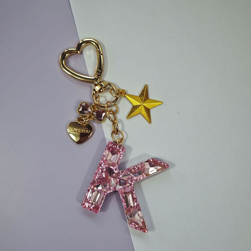 Amazon Initial English Keychain Star Accessories Love Butterfly Key Chain Pink Purple Women's Bag Pendant
