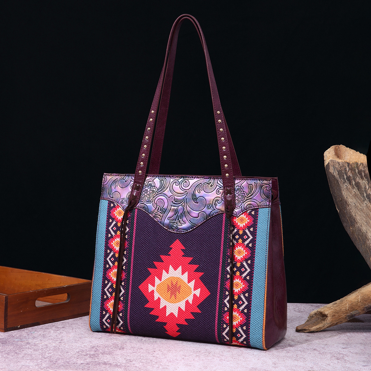 Western-Handtasche mit einer Schulter aus bedruckter Baumwolle und Leinen für Damen im Bohemian-Stil_voghion.com