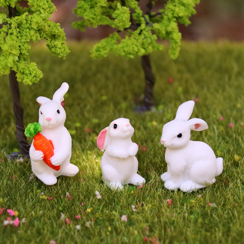 可爱小白兔子集合公仔摆件动物水族微景观多肉植物花盆装饰品