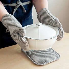 日式 简约 灰白条纹款隔热手套波炉手套家用厨房烘焙烤箱