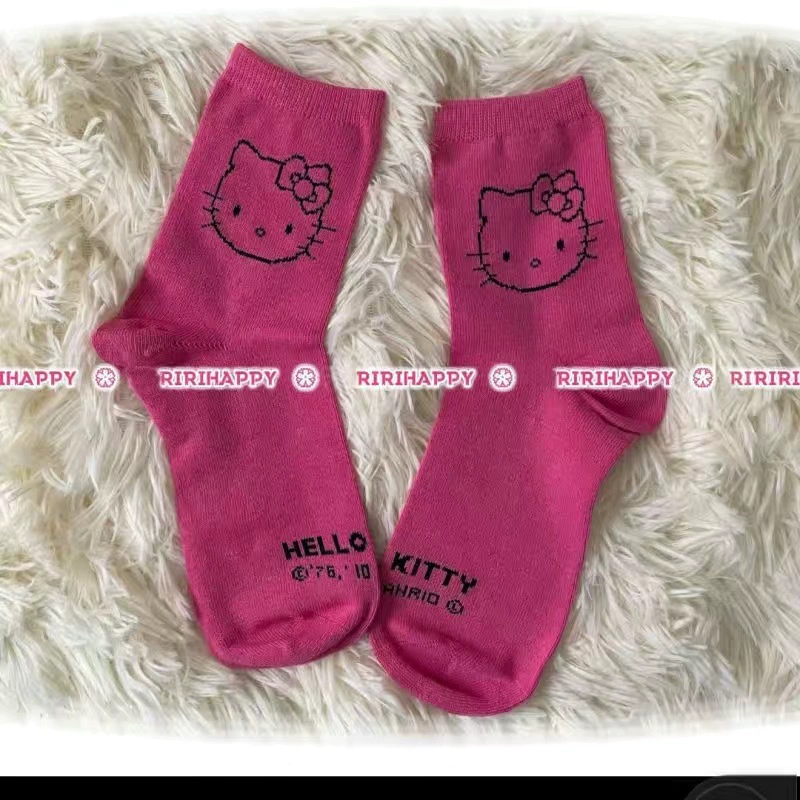 Праздничные носки Hello Kitty в виде мультфильма, три цвета, хлопок-полиэстер, средняя длина