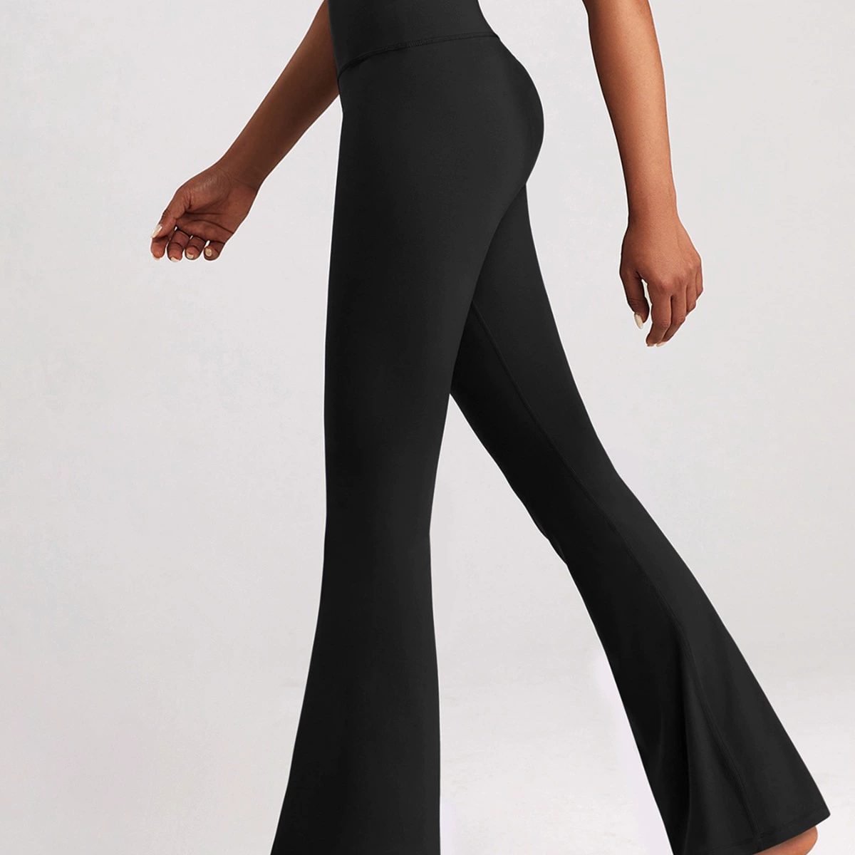 Flared trousers, waist belt for yoga, for import, high waist, fitted
