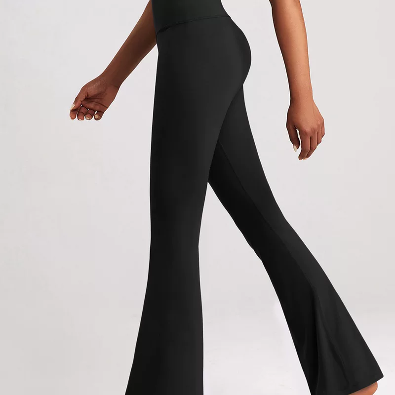 Flared trousers, waist belt for yoga, for import, high waist, fitted