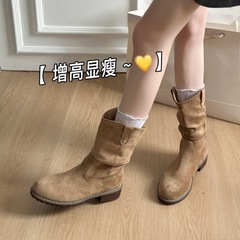 粗跟复古废土风堆堆靴女马丁靴2025新款秋季西部牛仔短靴子瘦瘦靴