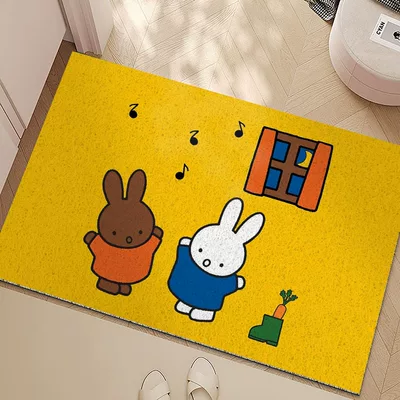 Rabbit Silk Loop Doormat, Avtomobil döşəmə paspasları - miffy-rabbit-singing-40x60cm-silk-circle
