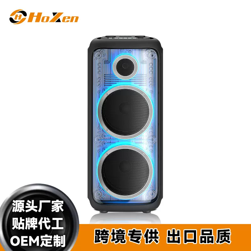 外贸出口双8寸音响蓝牙音箱户外无线k歌音箱话筒大功率炫彩灯光