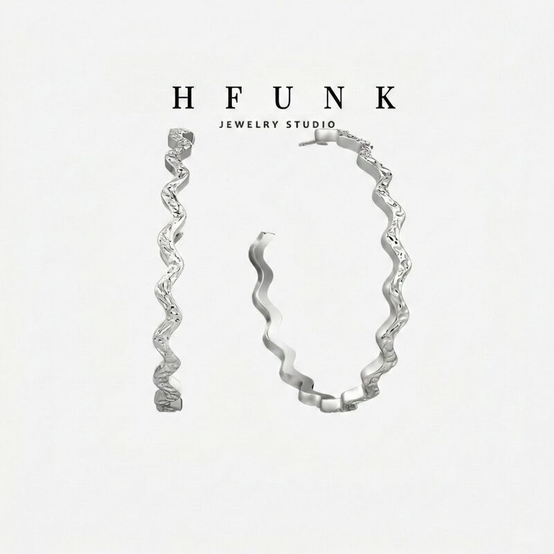 Wave-Shaped Earrings, Elegant Silver and Gold Large Hoop Earrings, Unique Niche Ear Studs, Light Luxury and High-End Feel, Round Earrings for Women