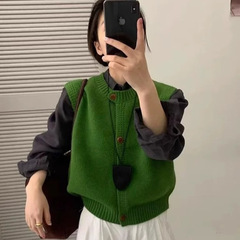 韩系学院风叠穿V领针织马甲开衫女春季坎肩外搭无袖毛衣背心上衣