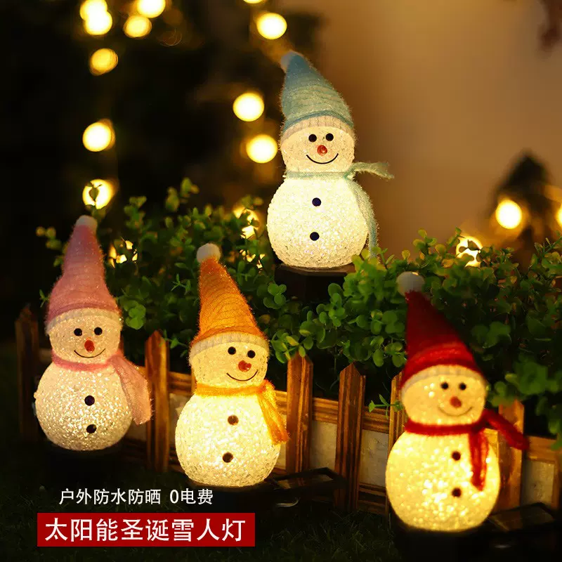跨境太阳能圣诞雪人灯户外花园庭院景观灯防水草坪地插灯树脂灯